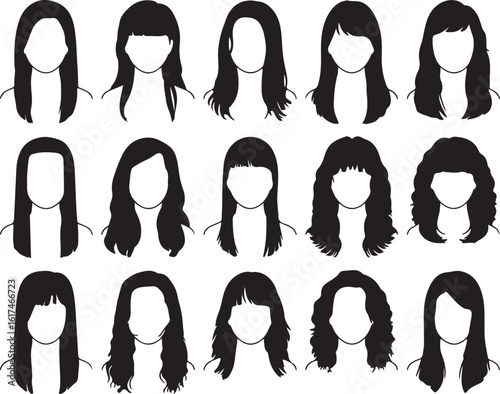Diverse hairstyles silhouette collection women black