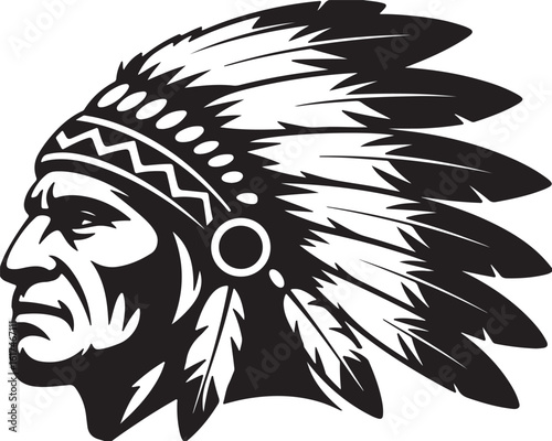Native american chief headdress silhouette feathers tribal