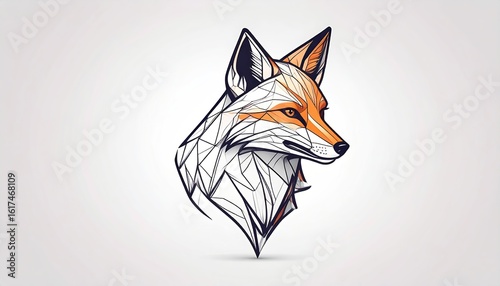 Geometric illustration of a fox head, showcasing sharp lines and orange accents against a white background.