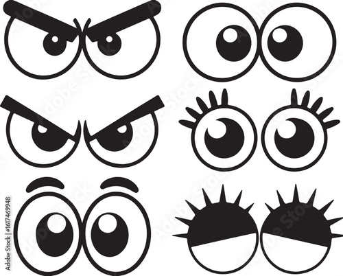 Cartoon eyes expressive black and white angry surprised