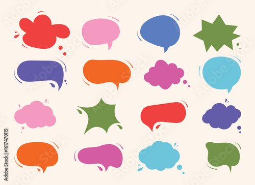 Set of hand-drawn speech bubble. Speech balloon, frames, stylish, handwritten, doodle collection. Speak bubble text, chat or massage box.