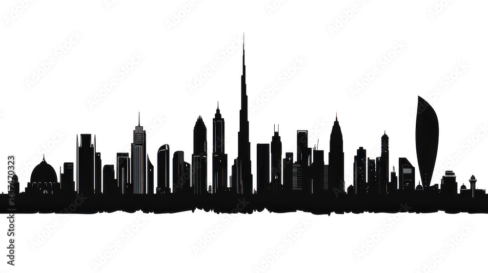 Fototapeta premium The iconic dubai skyline showcases its modern architecture and urban landscape in silhouette isolated on transparent background
