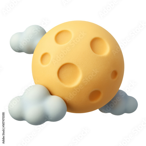 3D illustration of full moon with clouds with transparent background