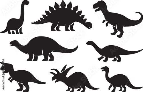Diverse prehistoric creatures black silhouette collection dinosaur ancient