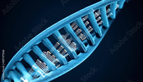 Close-Up Animation of DNA Helix Structure with Dark Blue Background