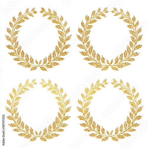 Four gold laurel wreaths on white