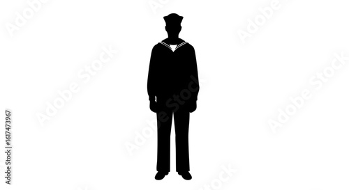Silhouette of a sailor in uniform, representing maritime life.