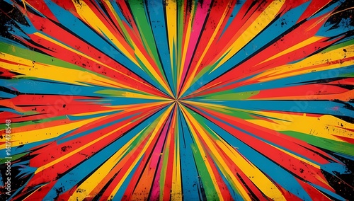 Abstract Colorful Radial Burst Pattern with Distressed Grunge Effect