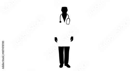 Silhouette of a doctor with a stethoscope, symbolizing medical care.