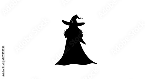 Silhouette of a Witch with a Pointy Hat and Long Gown