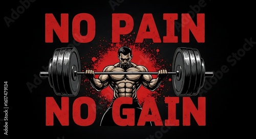 Weightlifting Motivation No Pain No Gain Illustration for Fitness