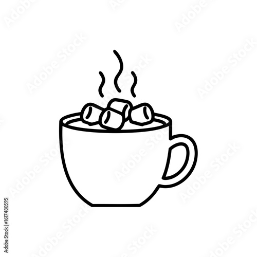 Hot chocolate with marshmallows icon in outline style for winter and holiday design