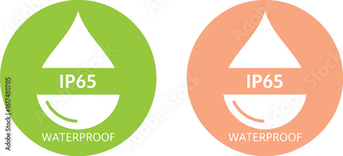 Ip65 waterproof rating icons green and peach circles water resistance standard