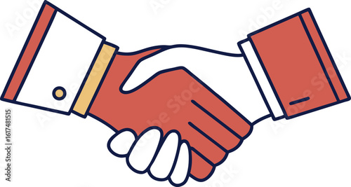Two hands shaking in agreement with blue and red colors