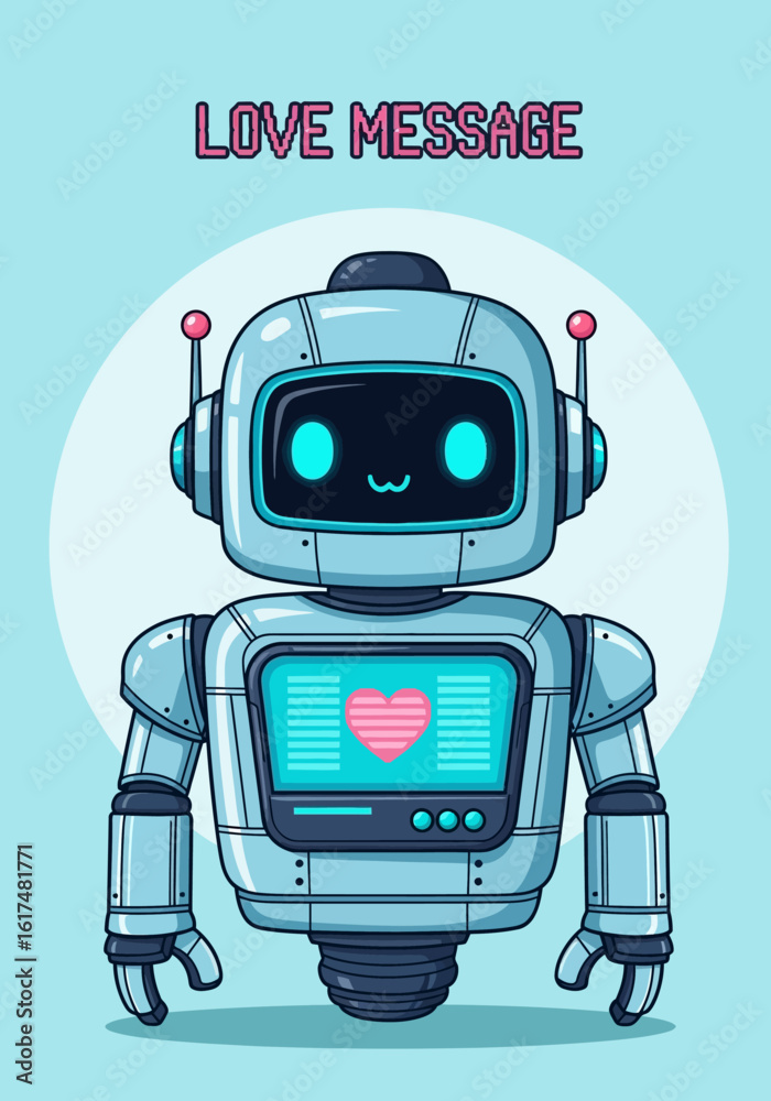 Naklejka premium cute robot with heart love message illustration