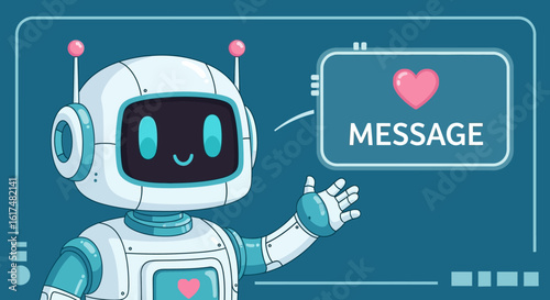 Friendly AI Chatbot Robot Presenting Message Interface Design