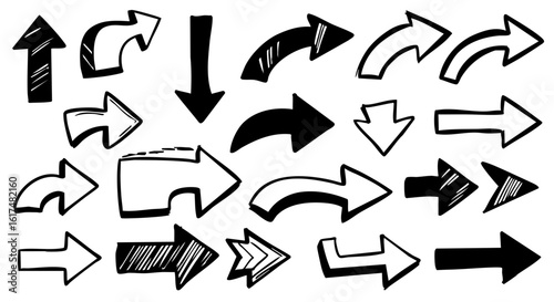Set of Hand-Drawn Arrows: Pointing the way forward with a collection of hand-drawn arrows, symbolizing guidance, direction, and progress.