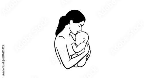 A mother gently holding her baby, a tender moment of love.