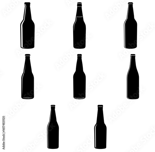 Beer Bottle Black Silhouette Illustration Bar & Brewery Vector Art
