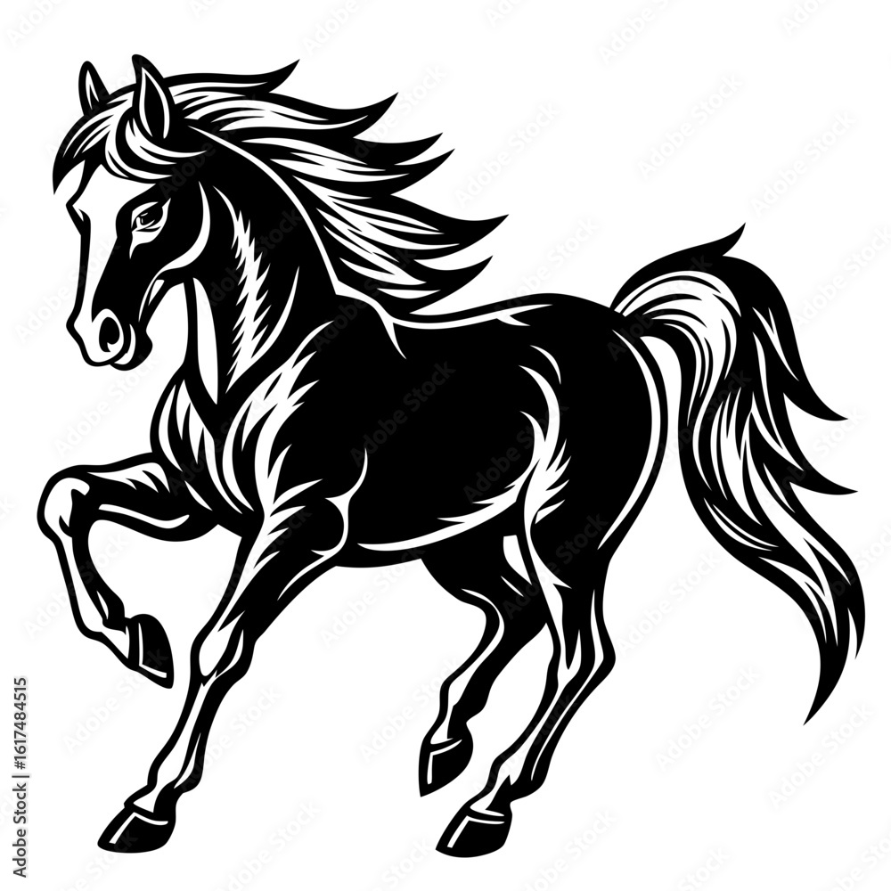 Obraz premium A dynamic vector line art illustration of a horse running freely with energy and grace. Perfect for sports, wildlife, and nature-themed designs. Created with clean lines and minimalist style, this art
