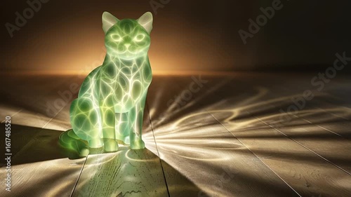 Glowing Cat Sculpture Enhances Warm Ambiance in Cozy Room Generative AI