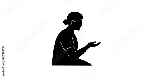 Silhouette of a woman holding her hands out in a gesture of offering or receiving.