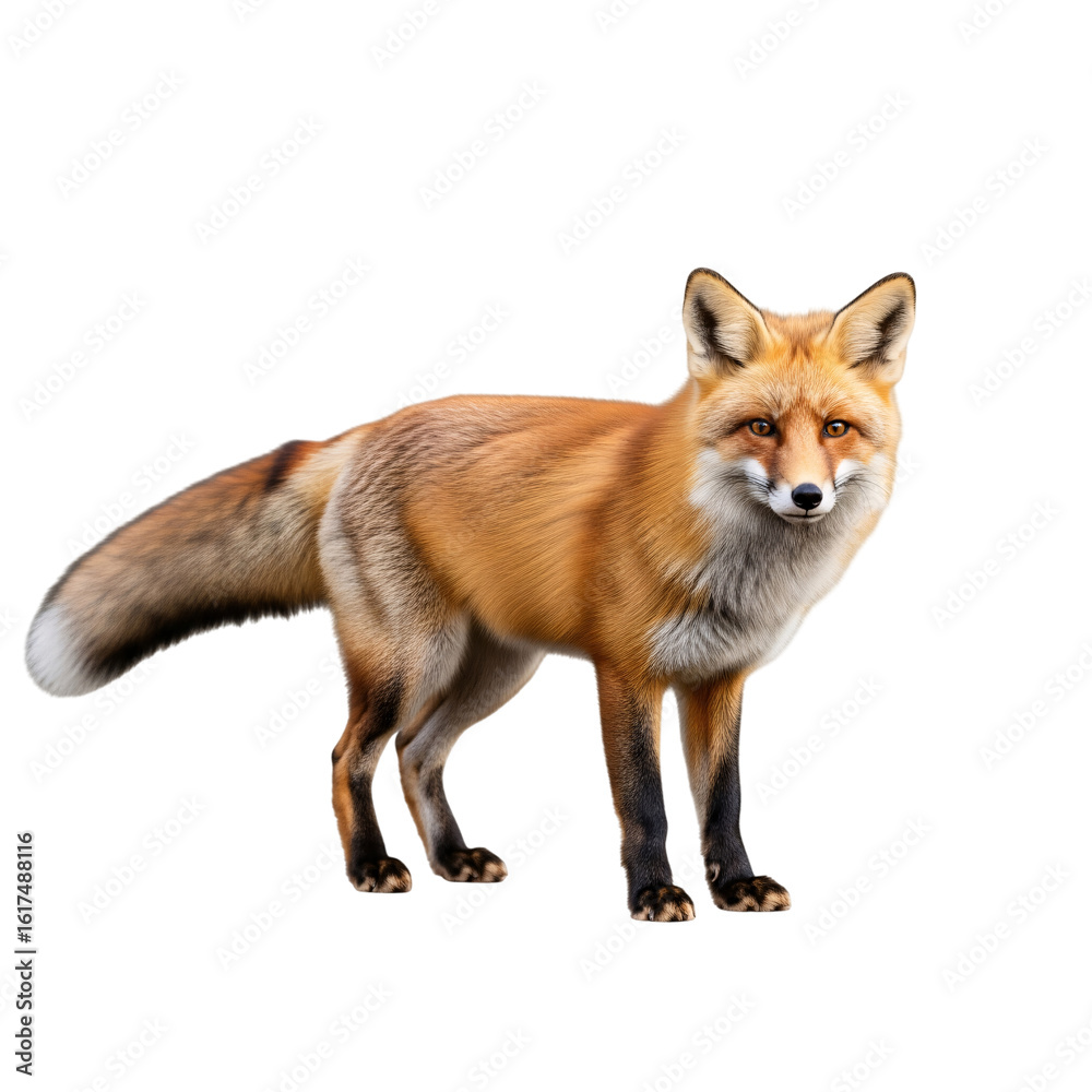 Fototapeta premium Alert Red Fox Standing Isolated on Transparent Background
