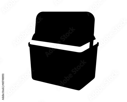 Silhouette of an open black cooler with a white stripe around it