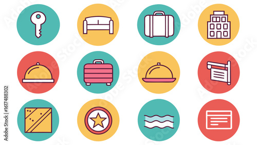Collection of design icons set representing hotel  business Elemants amenities and services