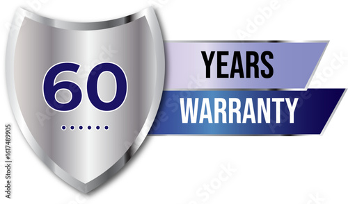 Minimalist years warranty shield label icon badge design. blue and silver color. Guarantee, quality assurance, protection. warranty badge sign insignia symbol with stars on transparent background