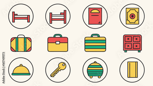 Collection of design icons set representing hotel  business Elemants amenities and services