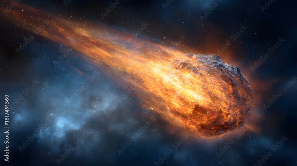 Fototapeta premium Fiery celestial body hurtling through space.