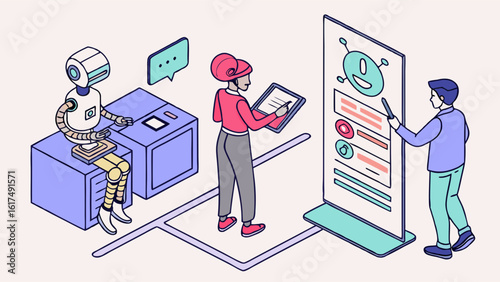 Collaborative Data Analysis Session with Robot Assistant and Business