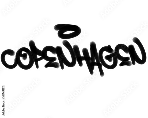 textured sprayed graffiti letters COPENHAGEN city name isolated in black