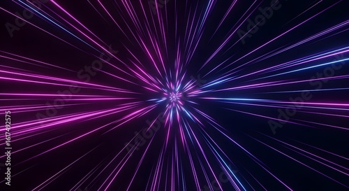 Neon abstract background, glowing light trails in pink, purple, and blue, dark background, futuristic digital vibe, vibrant electric glow