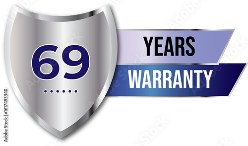 Minimalist years warranty shield label icon badge design. blue and silver color. Guarantee, quality assurance, protection. warranty badge sign insignia symbol with stars on transparent background