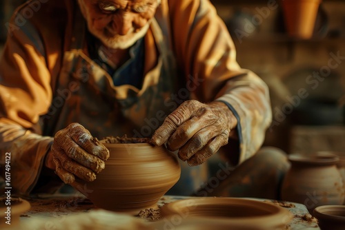 A man is making a bowl on a potter ' s wheel