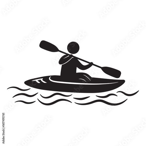 Silhouette illustration of a kayaker paddling on wavy water for outdoor recreation