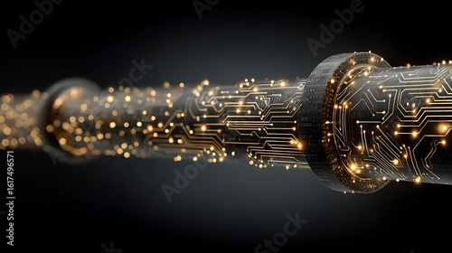 A digital pipeline with raw data flowing in one end and refined, golden knowledge emerging from the other, thanks to AI. Research and Academia Data Management and Governance