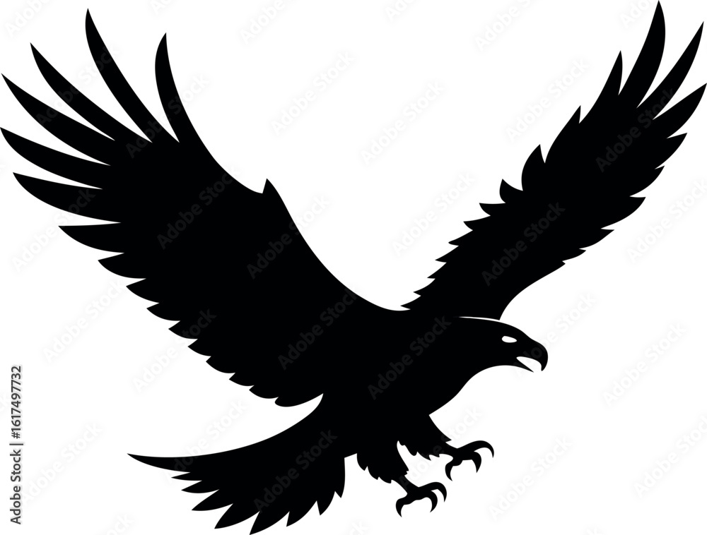 Obraz premium flying bald eagle silhouette vector, eagle black icon 