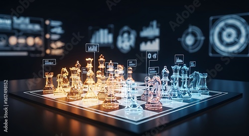 Wallpaper Mural Digital Chessboard Strategy with Futuristic Data Visualization , Technological Chess Game with Information Overlay and Modern Design Torontodigital.ca