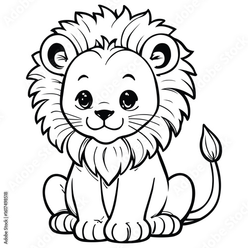 Cute Lion Line Art Illustration