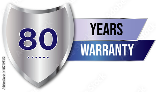 Minimalist years warranty shield label icon badge design. blue and silver color. Guarantee, quality assurance, protection. warranty badge sign insignia symbol with stars on transparent background