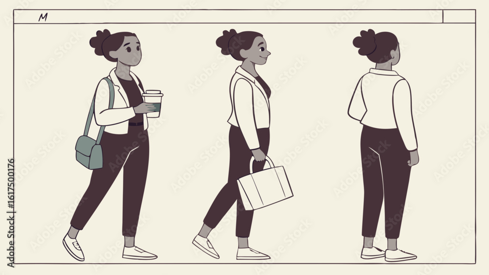 Young Woman Walking in Casual Attire While Enjoying Coffee in Urban Setting Young Woman Walking in Casual Attire While Enjoying Coffee in Urban Setting