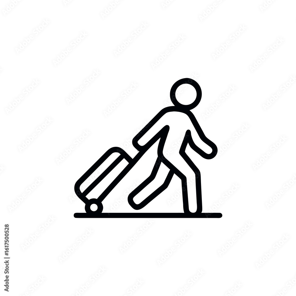 Stick Figure Traveler Pulling Luggage Ready for Vacation Representing Travel and Expediency in Minimalist Style Stick Figure Traveler Pulling Luggage Ready for Vacation Representing Travel and Expediency in Minimalist Style