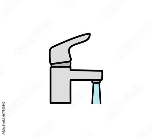 水が出ている蛇口のシンプルなイラスト