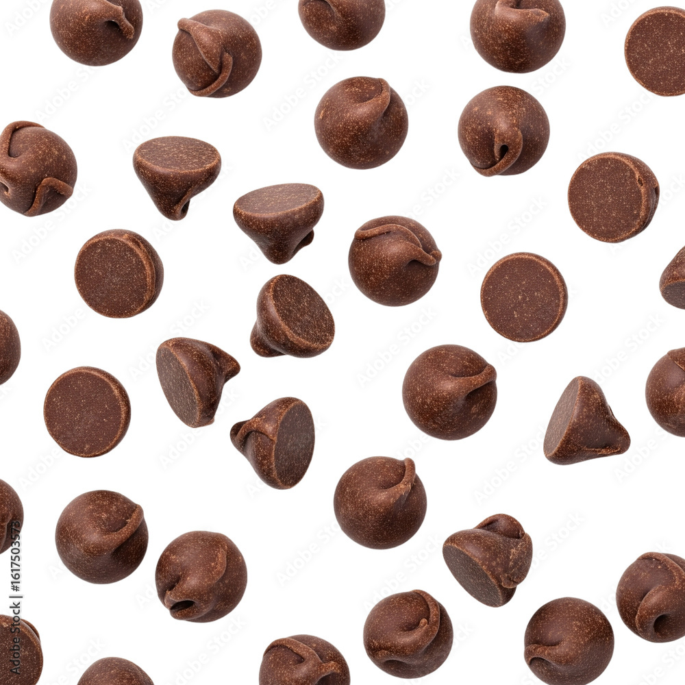 Fototapeta premium Scattered Chocolate Chips isolated on transparent Background, white background