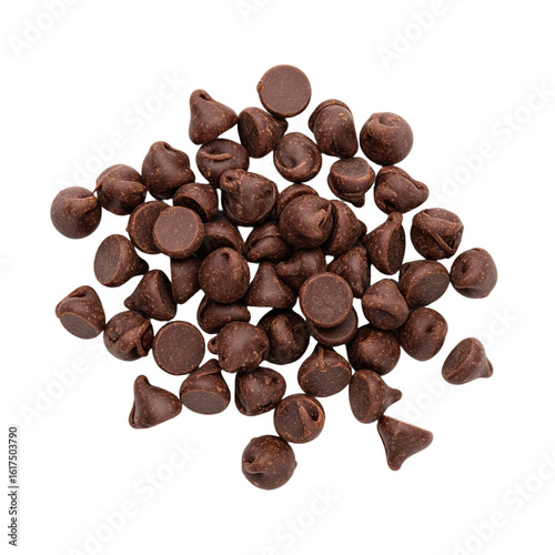 Scattered Chocolate Chips isolated on transparent Background, white background