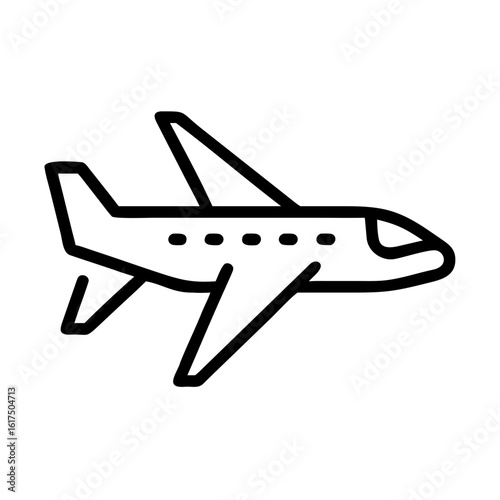 Outlined airplane icon with wings tail and windows representing air travel and transportation concept design