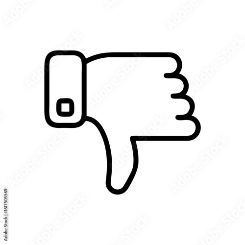 Iconic representation of a thumbs down gesture indicating disapproval or disagreement in simple outline style
